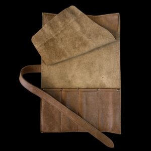 leather knife roll in tan